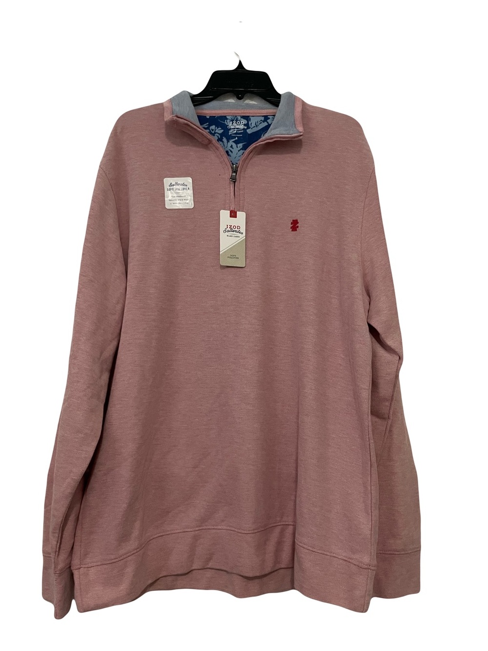 Izod Men's Zip-Up Sweater in Dusty Rose with Contrast Collar